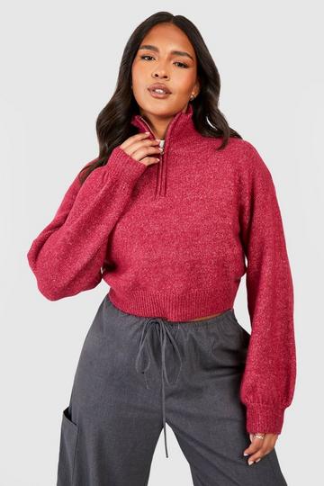 Plus Soft Knit Half Zip Crop Sweater fuchsia