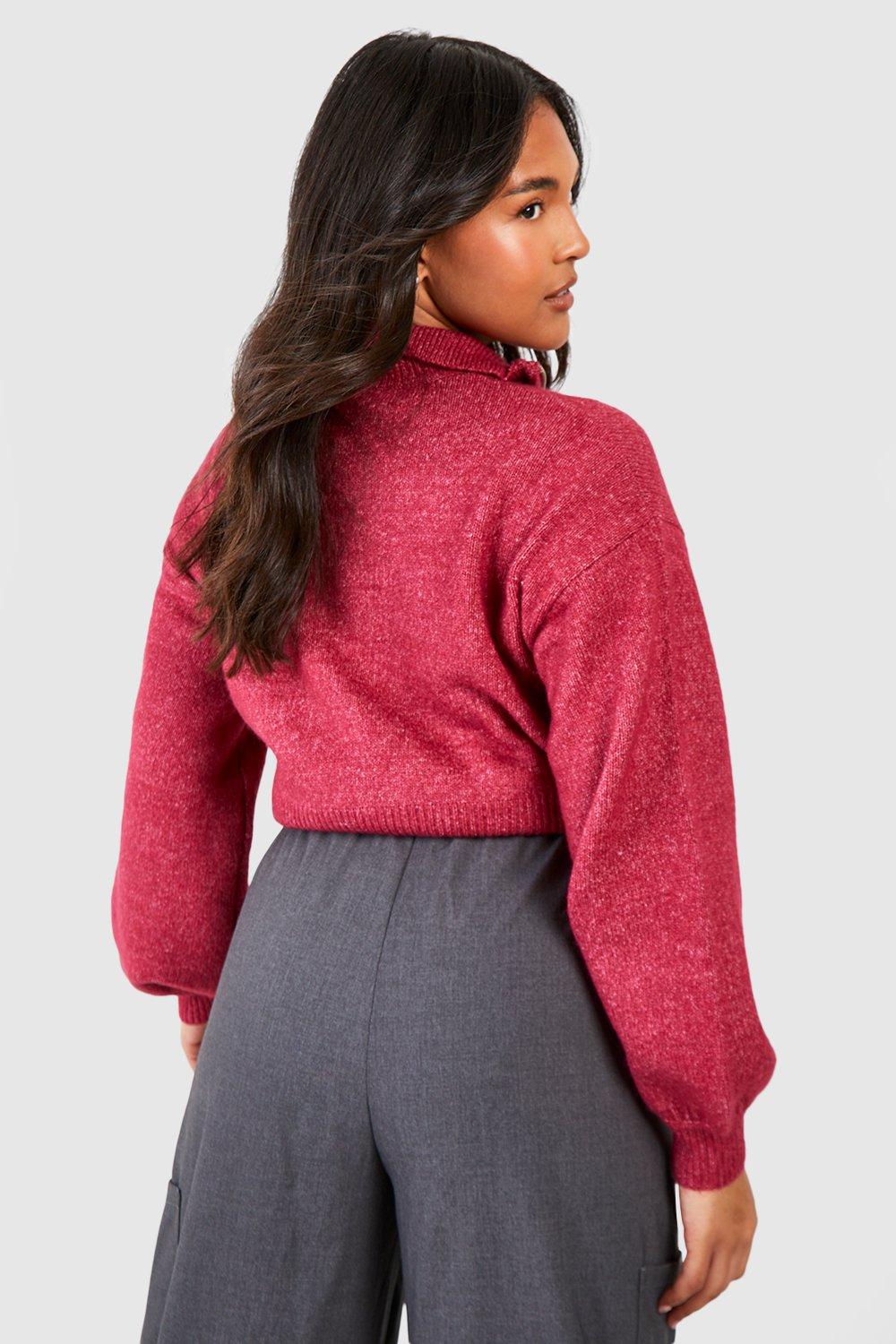 Plus Soft Knit Half Zip Crop Sweater