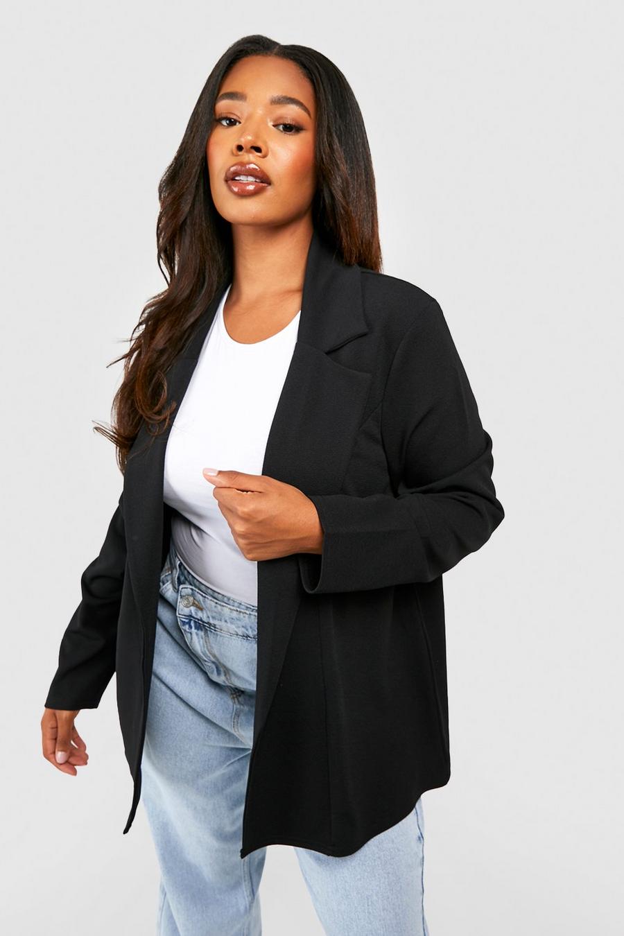 Black svart Plus Crepe Relaxed Fit Tailored Blazer image number 1