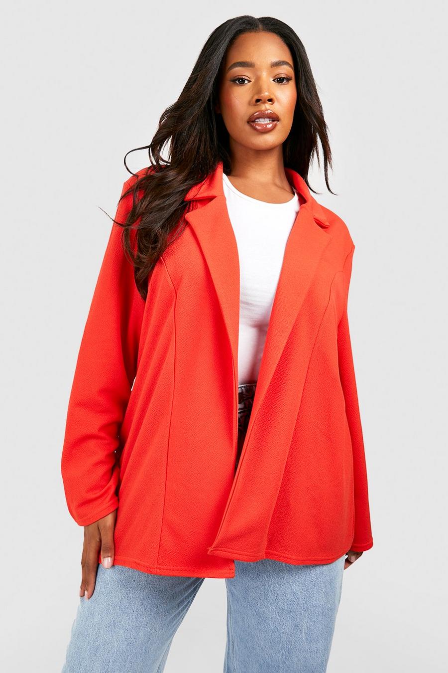 Red orange Plus Crepe Relaxed Fit Tailored Blazer image number 1