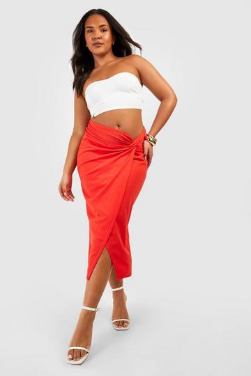 Orange Plus Crepe Split Wrap Midaxi Skirt