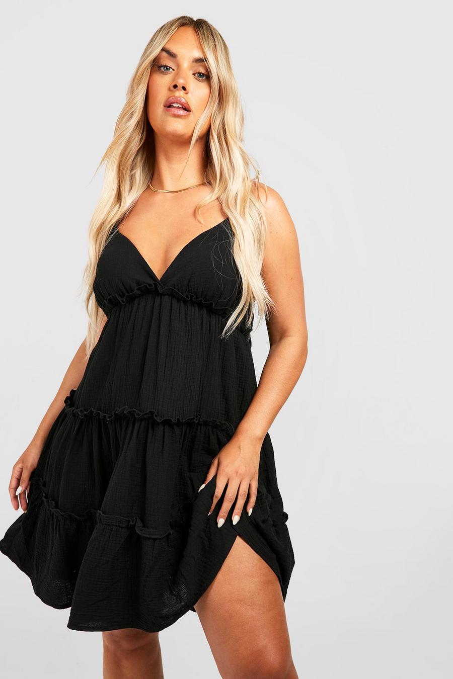 Black Plus Cheesecloth Ruffle Strappy Sun Dress image number 1