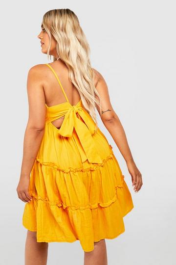 Plus Cheesecloth Ruffle Strappy Sun Dress mustard