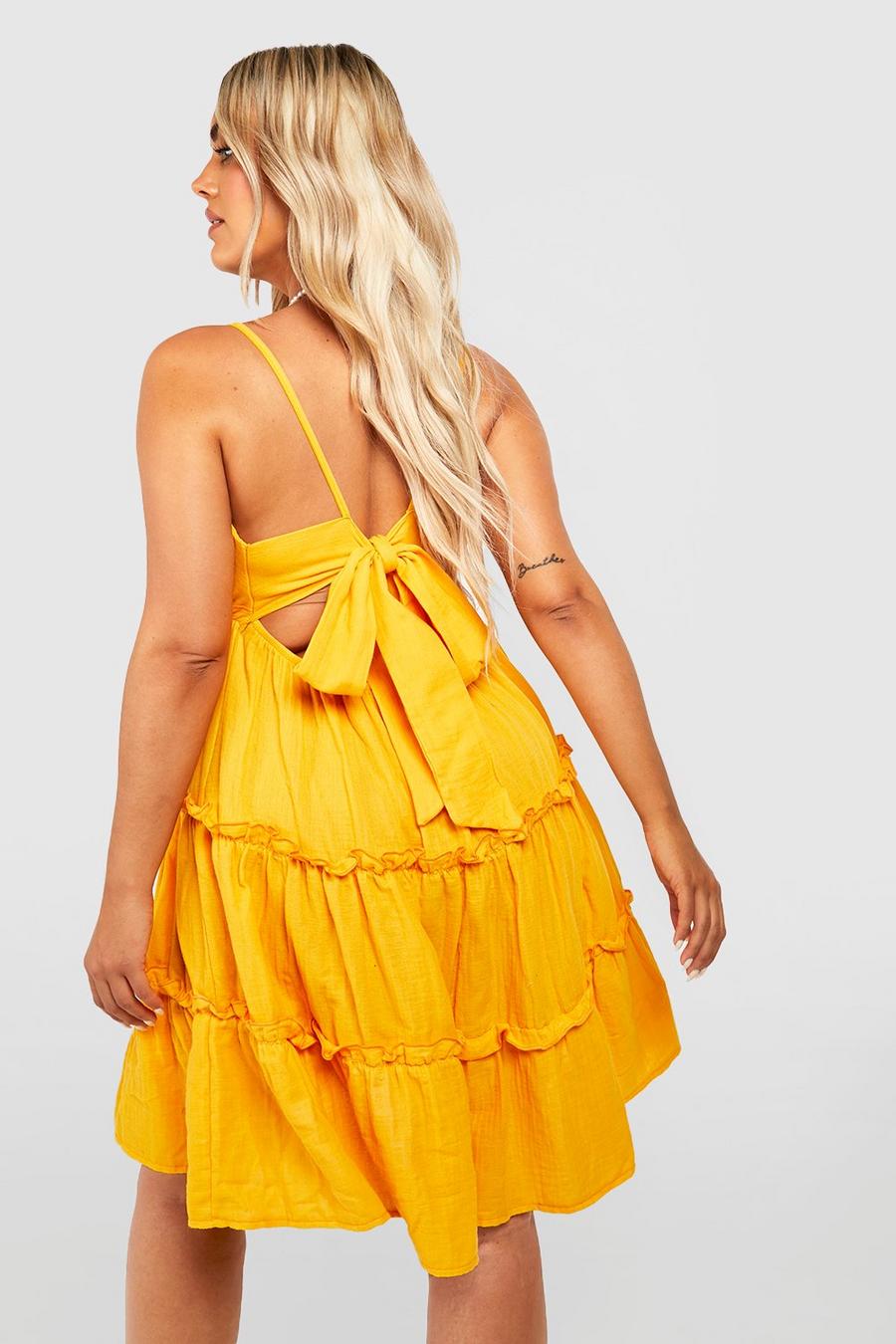 Mustard Plus Cheesecloth Ruffle Strappy Sun Dress image number 1