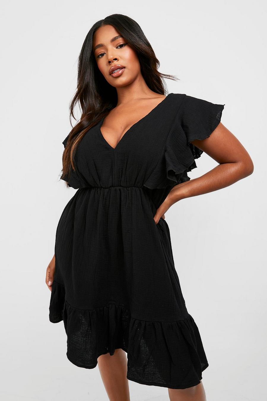 Black Plus Cheesecloth Ruffle Sun Dress image number 1