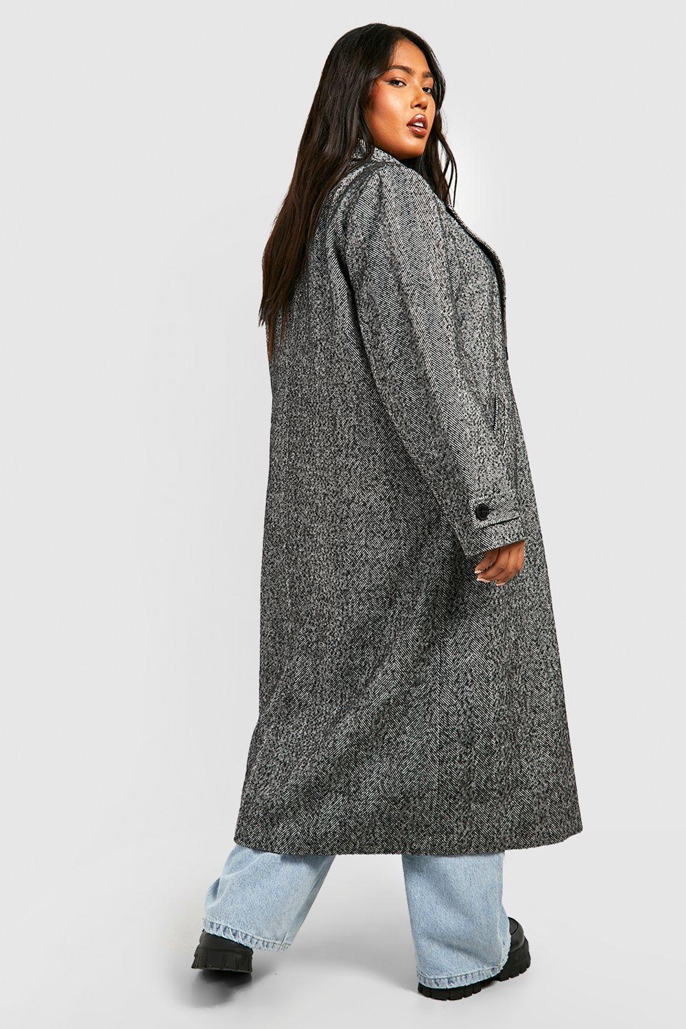 Women's Plus Herringbone Double Breasted Wool Coat