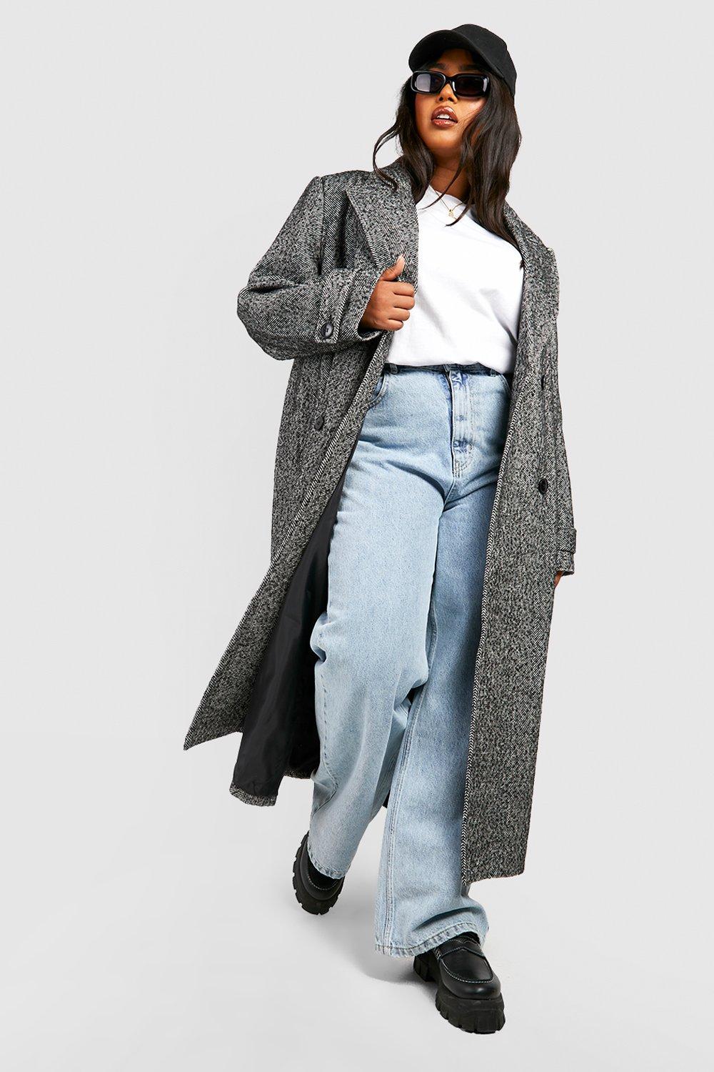 Women's Plus Herringbone Double Breasted Wool Coat