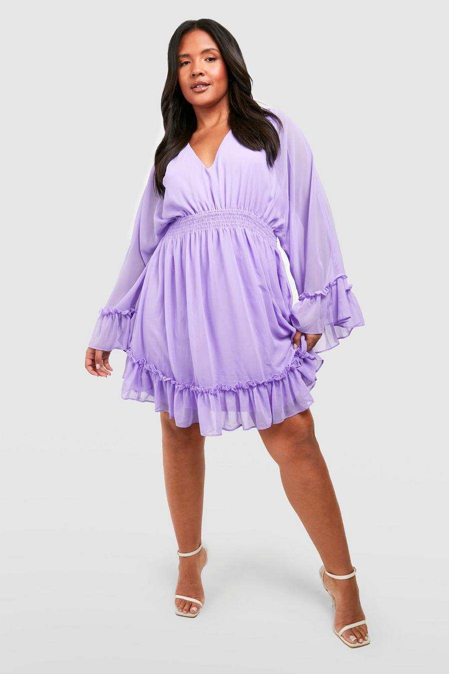 Lilac Plus Wrap Extreme Sleeve Smock Dress image number 1