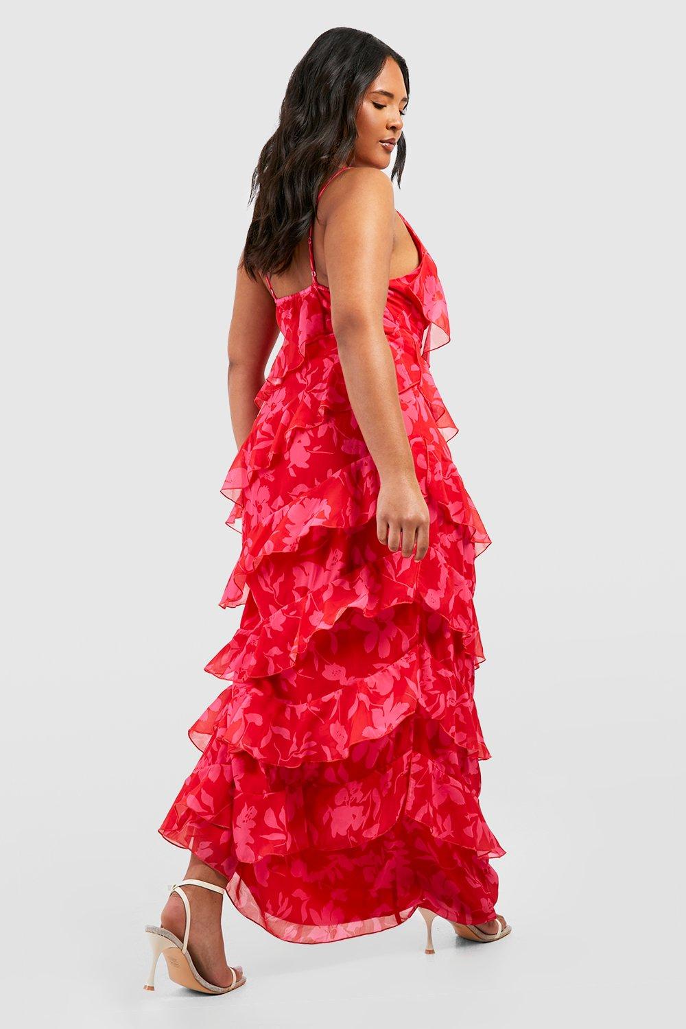 Plus Floral Frill Plunge Ruffle Maxi Dress | boohoo USA