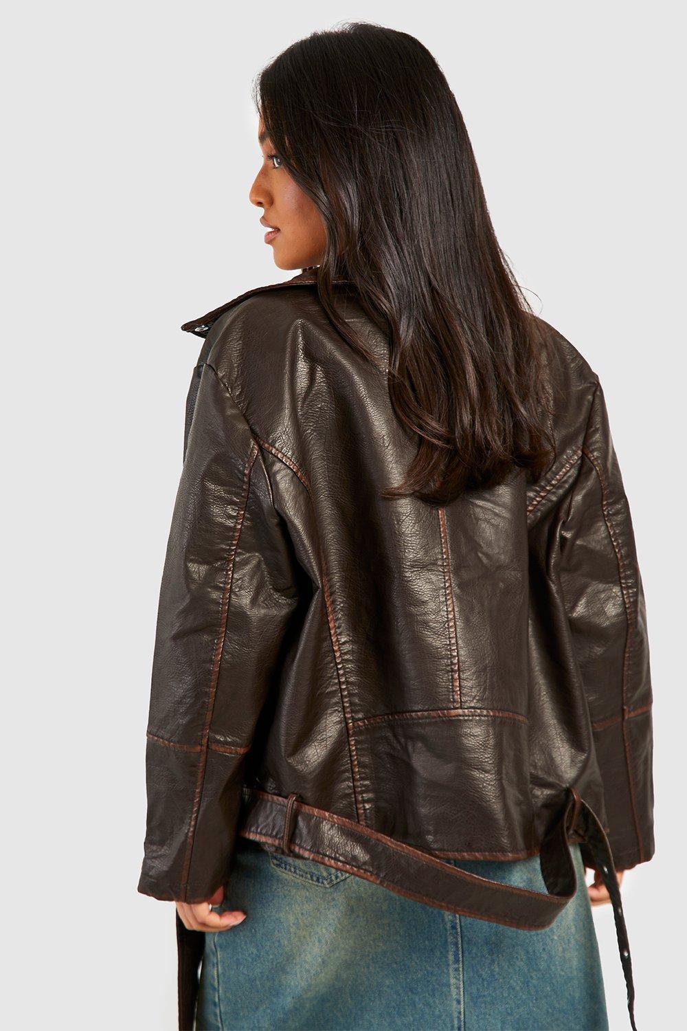 Leather jacket boohoo cheap