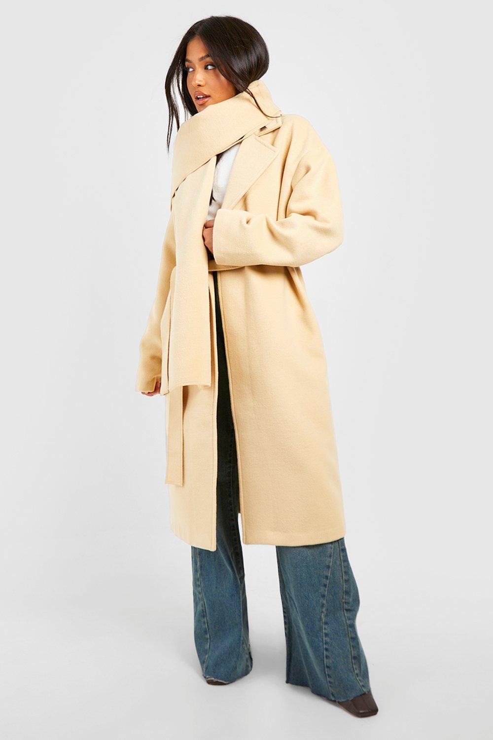 Petite Wool Wrap Coat With Scarf boohoo