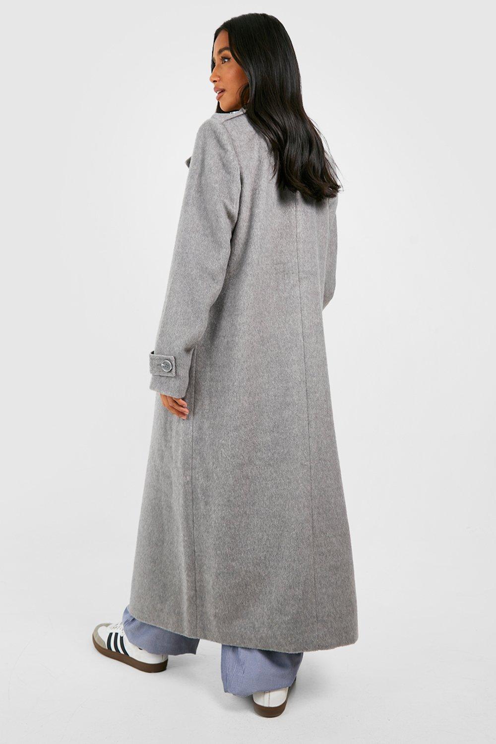 Petite Collar Detail Double Breasted Wool Maxi Coat