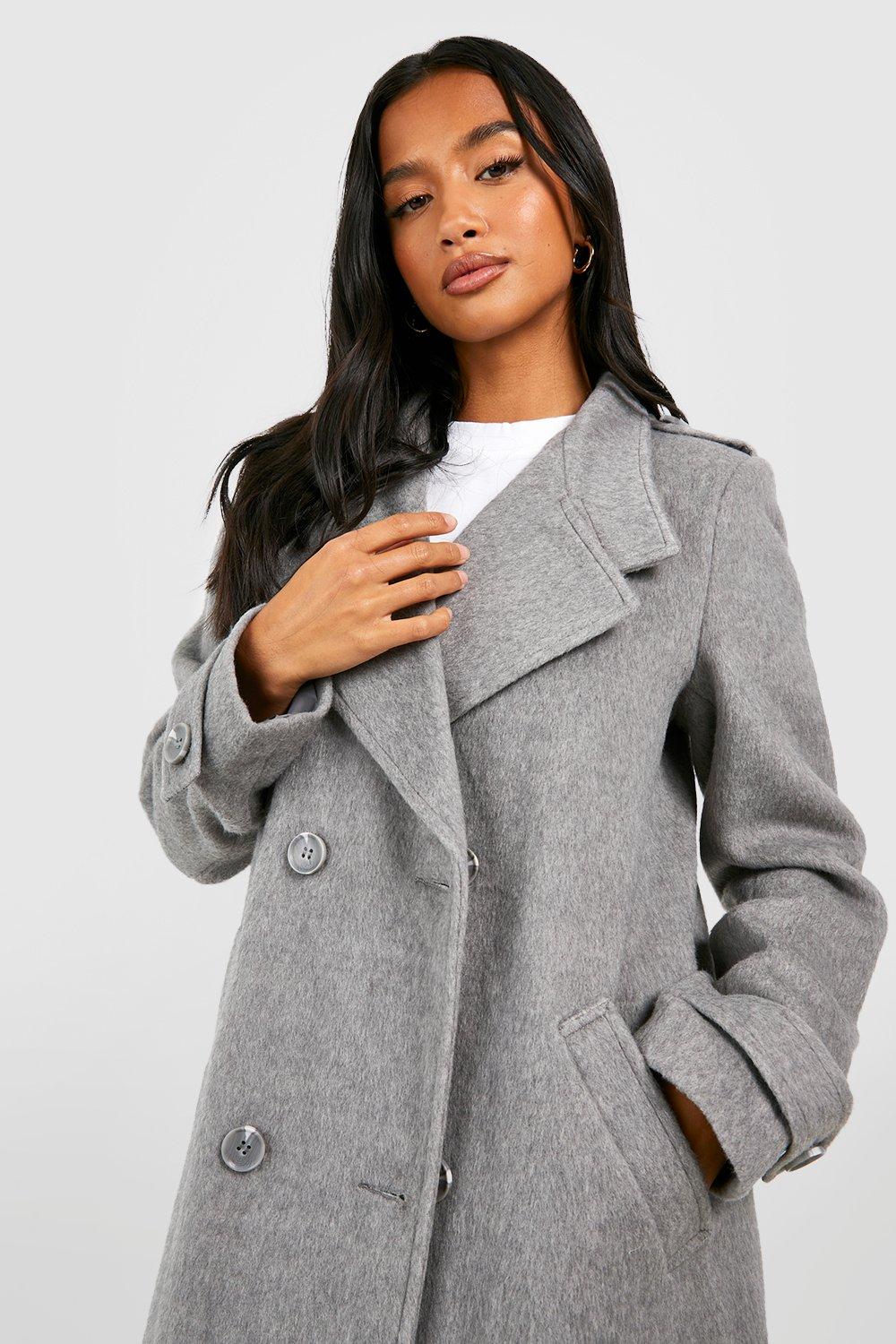 Womens Petite Collar Detail Double Breasted Wool Maxi Coat | Boohoo UK