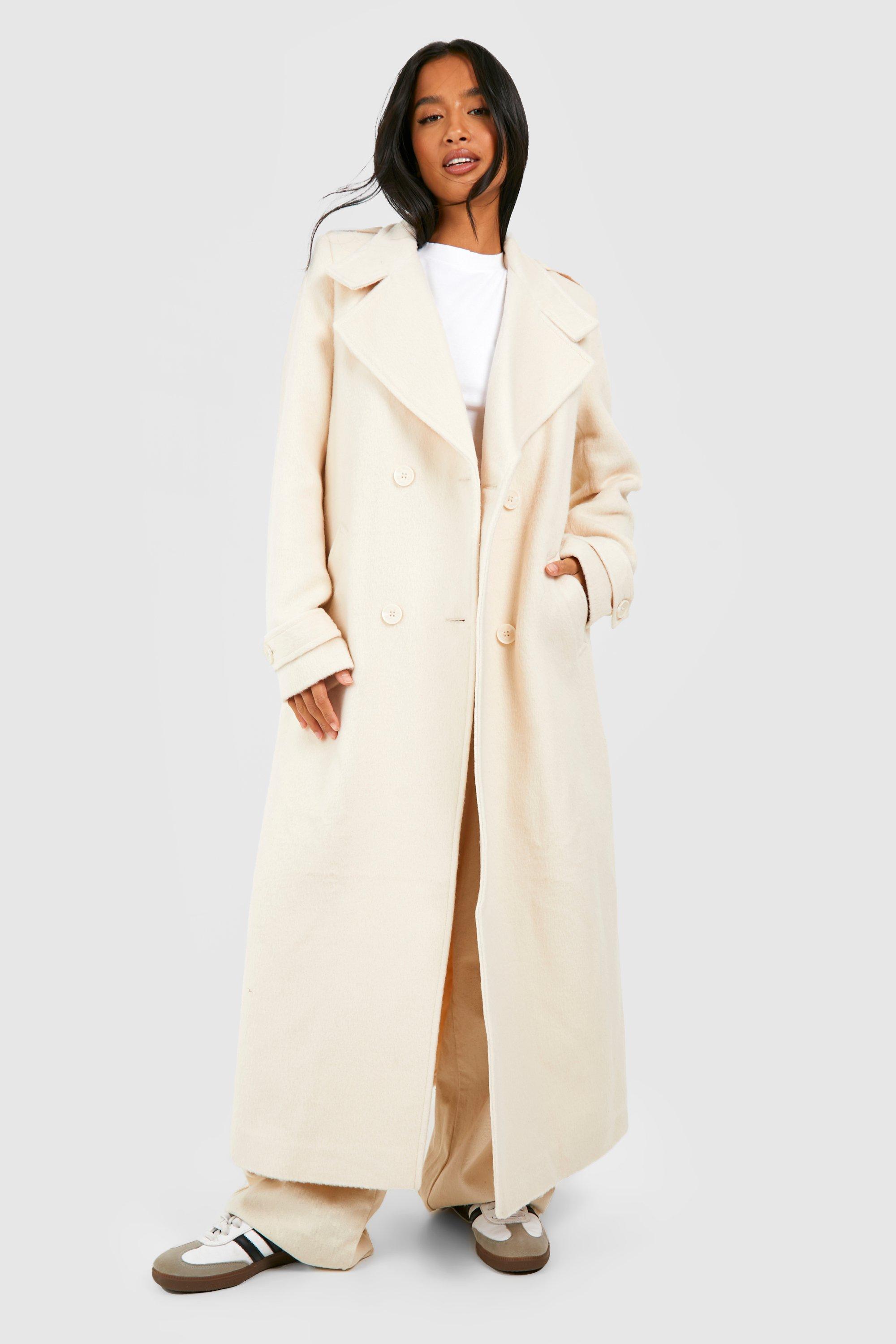 Women s Petite Collar Detail Double Breasted Wool Maxi Coat