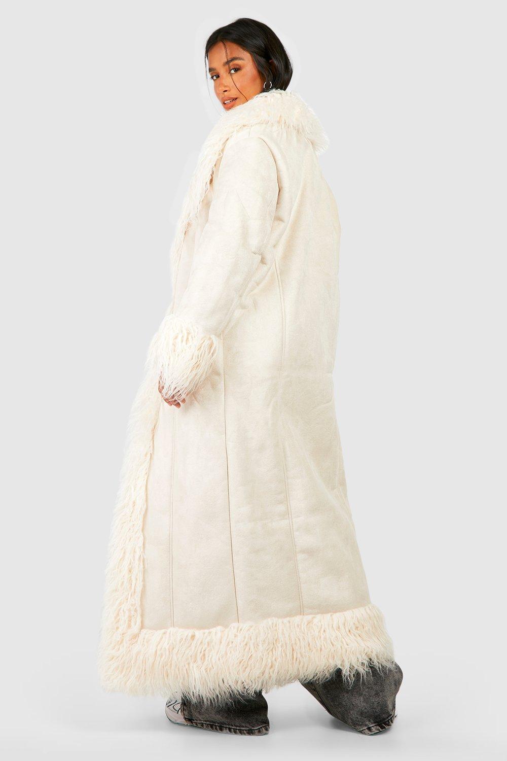 Topshop Faux Leather Mid Length 70s Style Car Coat In White, 43% OFF