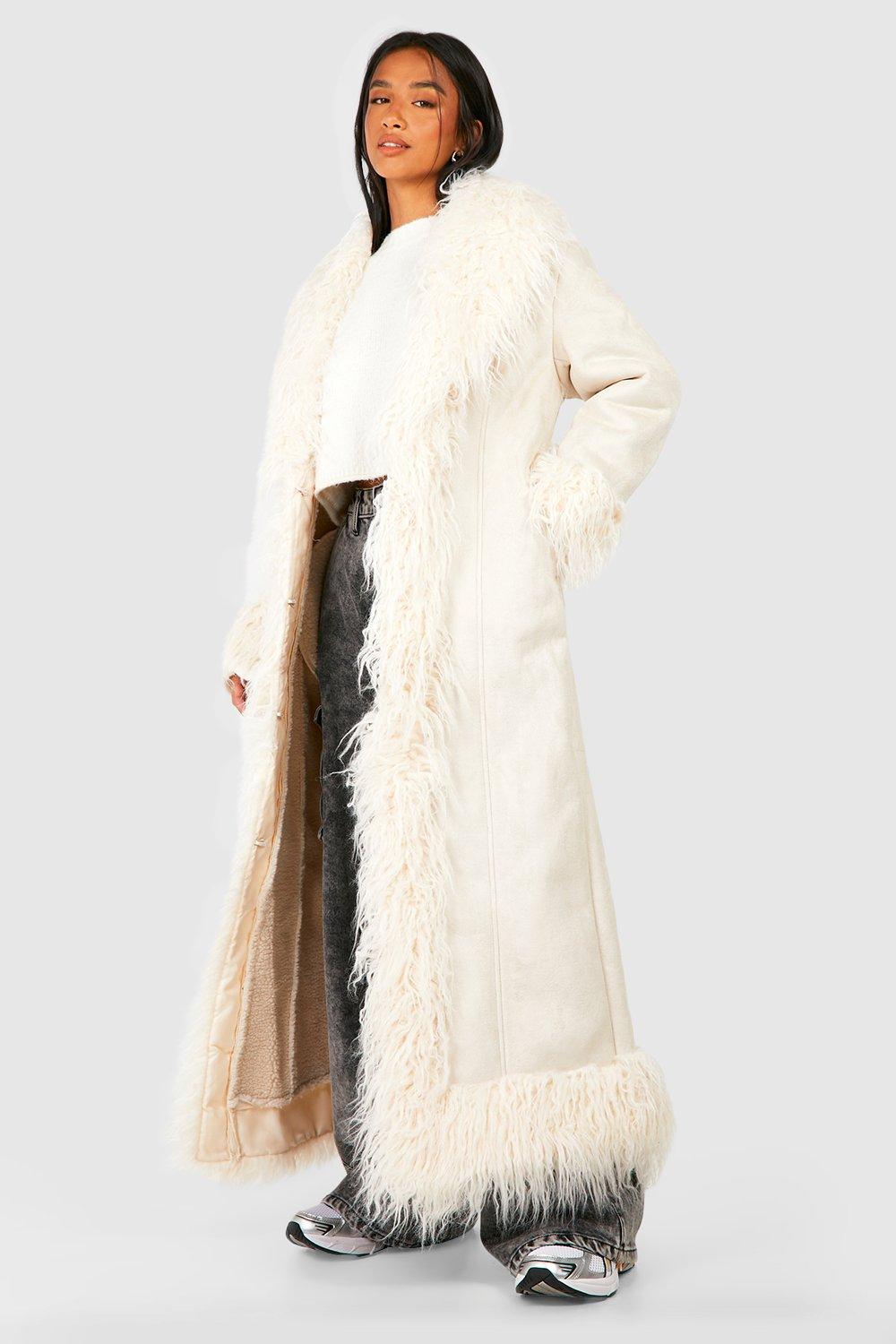 Floor length shop faux fur coat