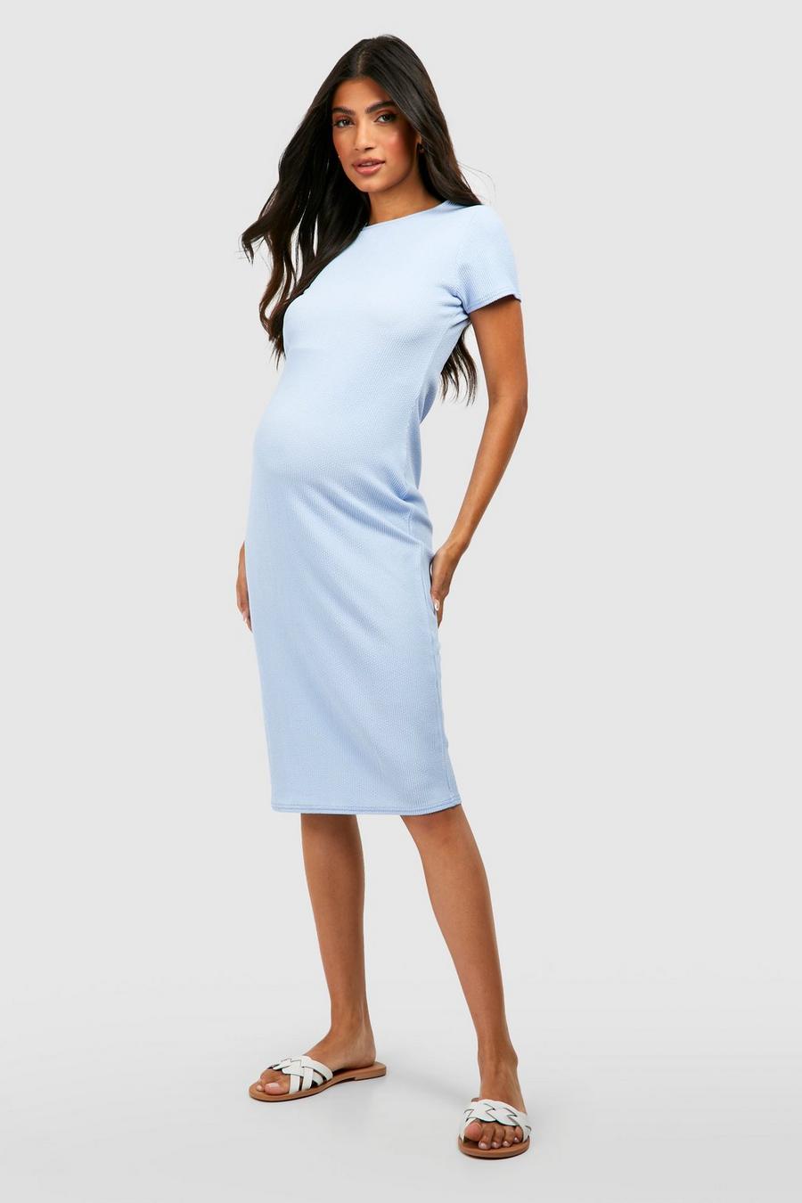 Umstandsmode kurzärmliges geripptes Bodycon-Kleid in Knitteroptik, Blue image number 1