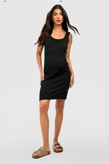 Black Maternity Crinkle Rib Mini Bodycon Dress