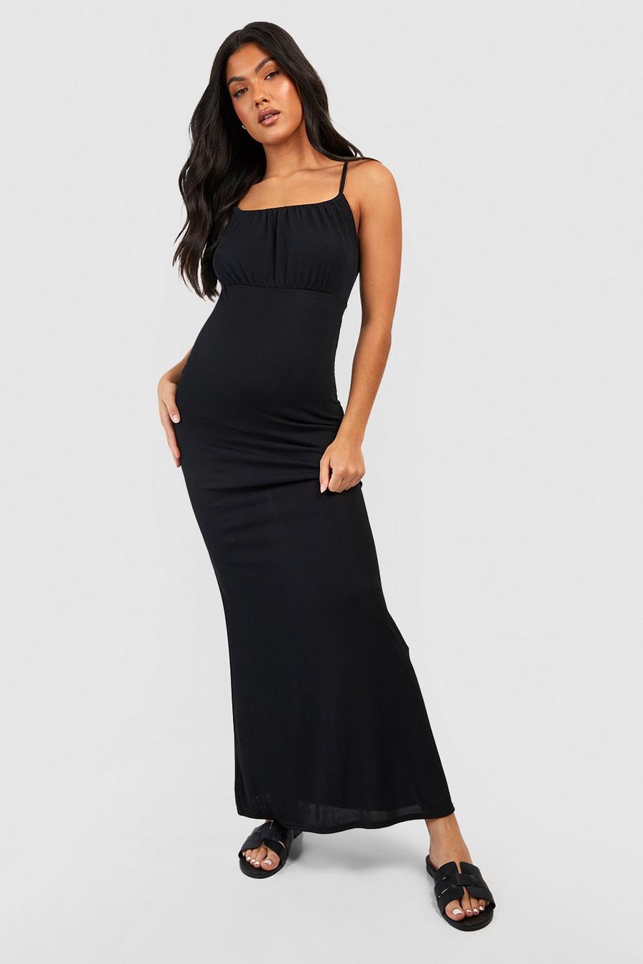 Black Maternity Ruched Bust Strappy Maxi Dress image number 1