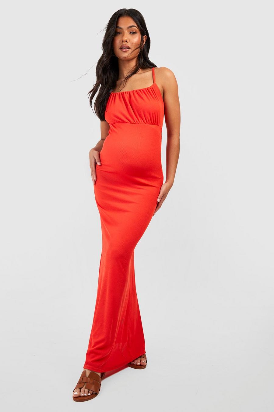 Burnt orange Maternity Ruched Bust Strappy Maxi Dress image number 1