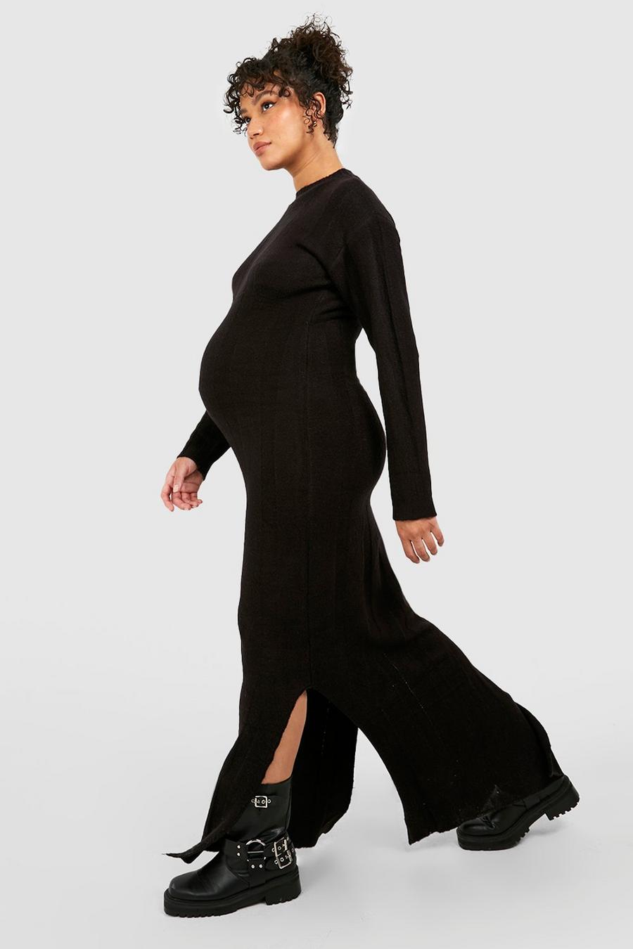 Black Maternity Wide Rib Knitted Maxi Dress