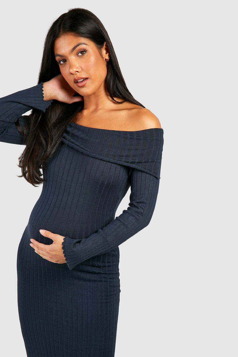 Vestito maxi Premaman in maglia con scollo Bardot boohoo IT