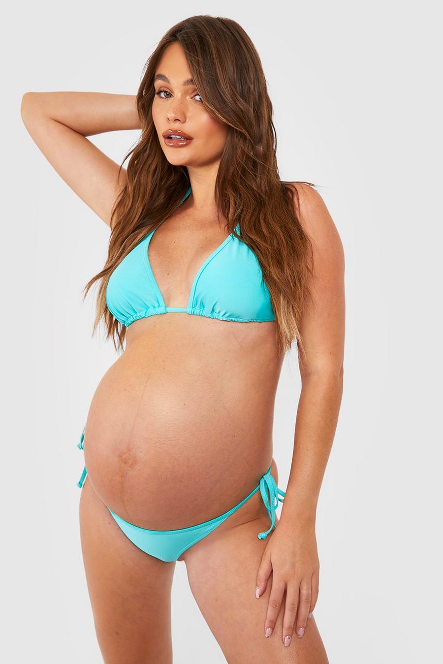 Turquoise Maternity Basic Tie Side Bikini image number 1