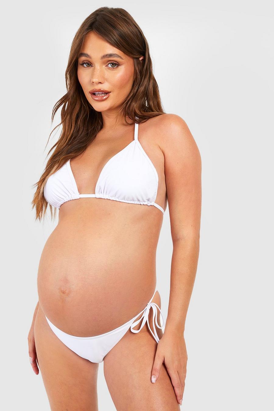White Maternity Basic Tie Side Bikini image number 1