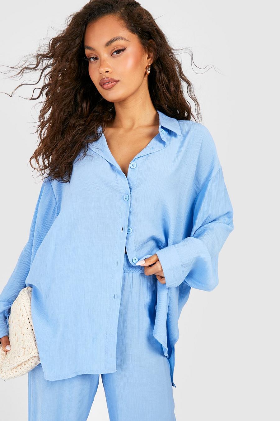 Sky blue Crinkle Relaxed Fit Shirt image number 1