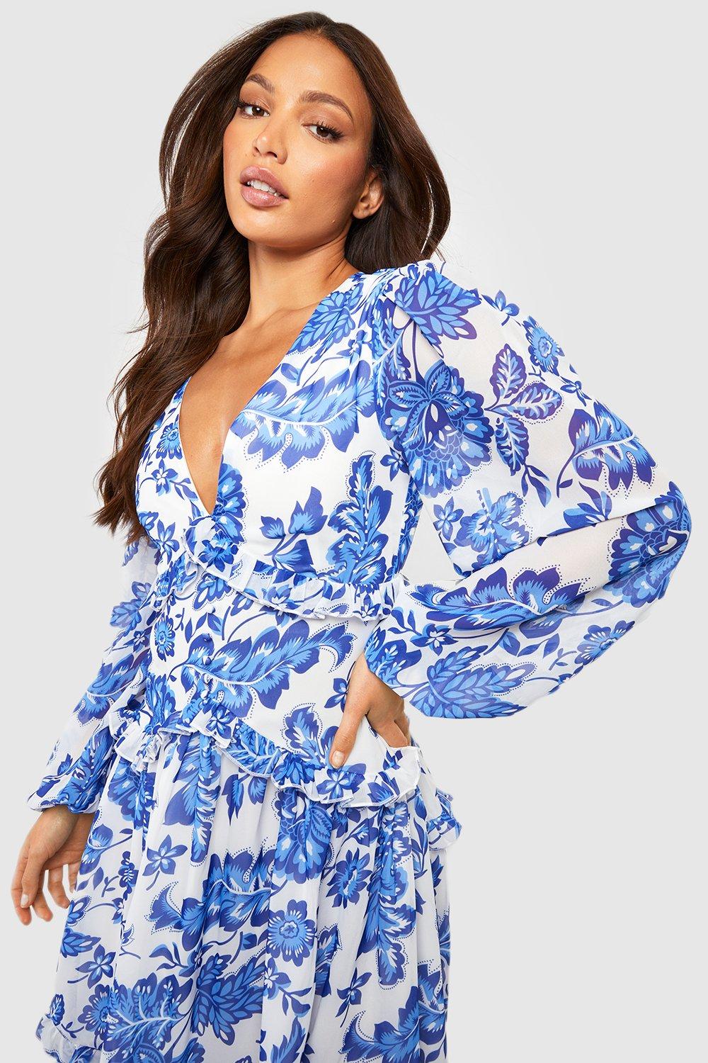 Tall Floral Ruffle Waist Detail Midi Dress