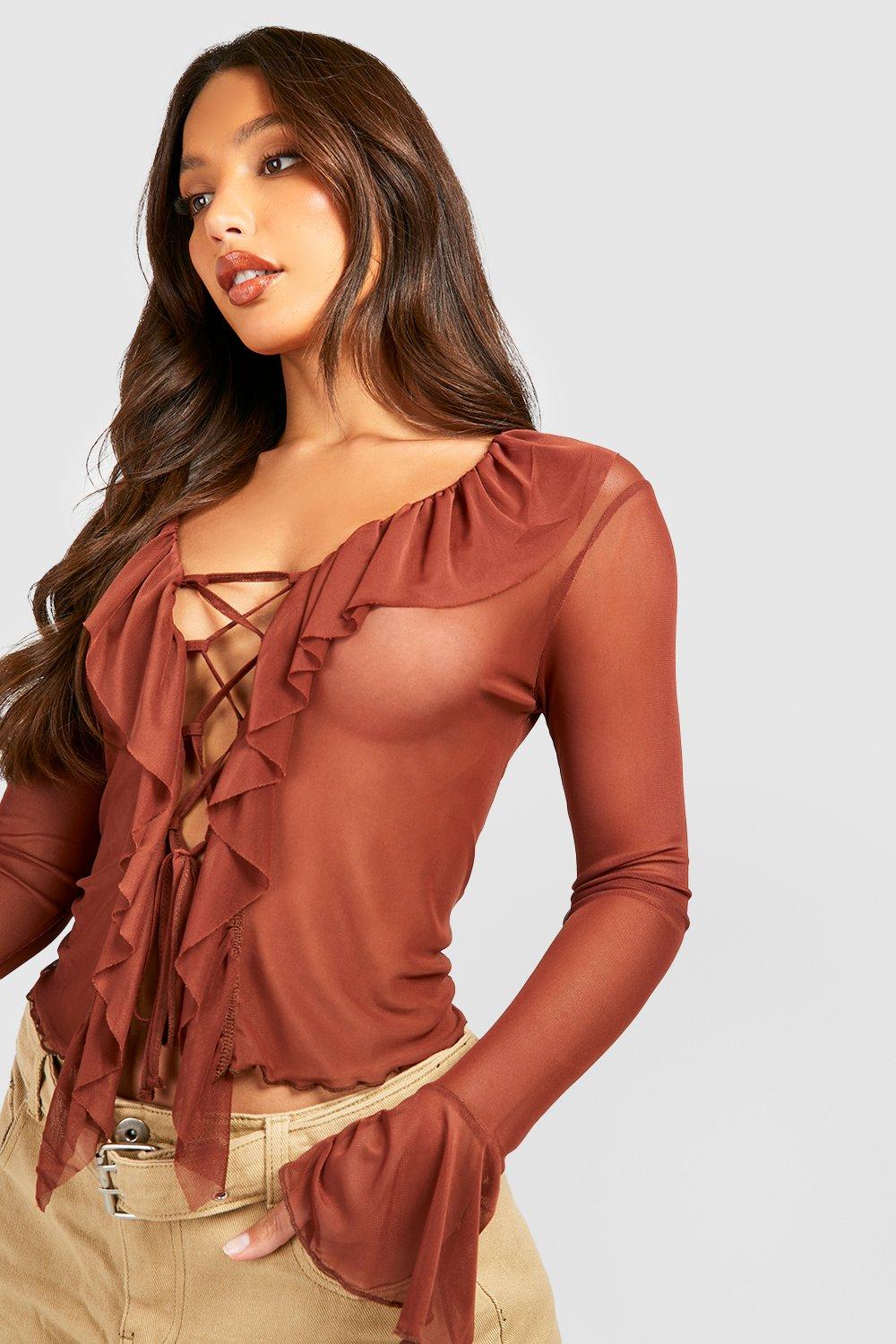 Lace up store ruffle top