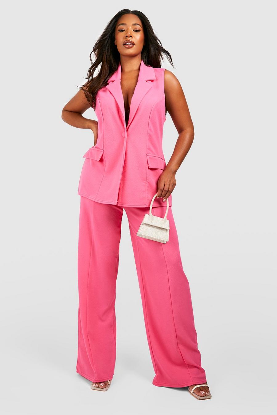 Pink Plus Crepe Straight Leg Tailored Trousers image number 1