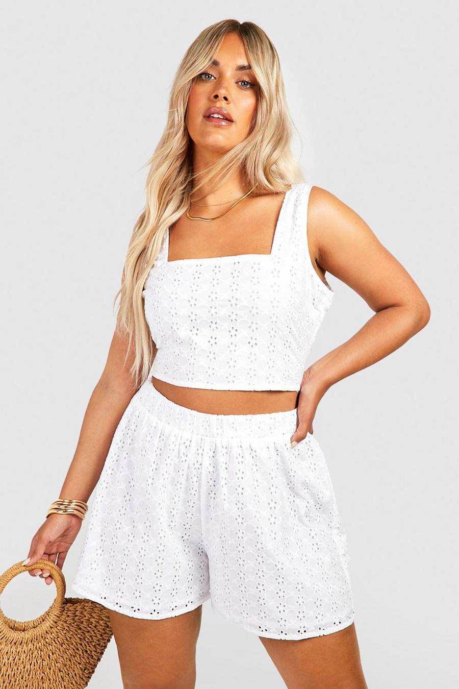 White blanco Plus Broderie Crop Top 
