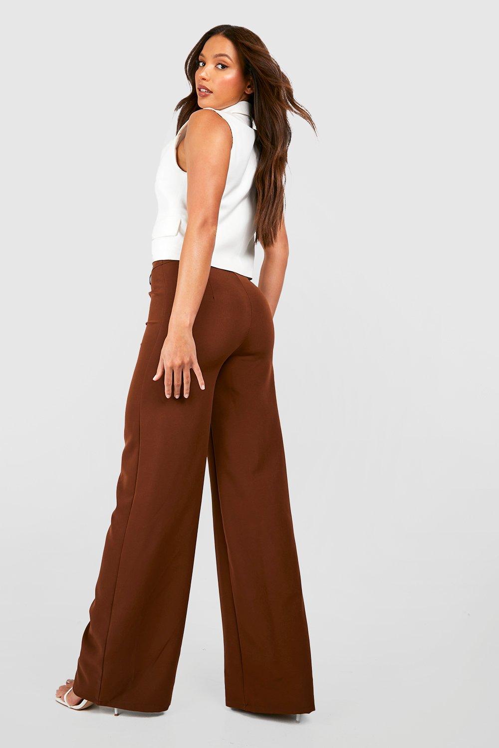 Brown wide outlet leg trousers