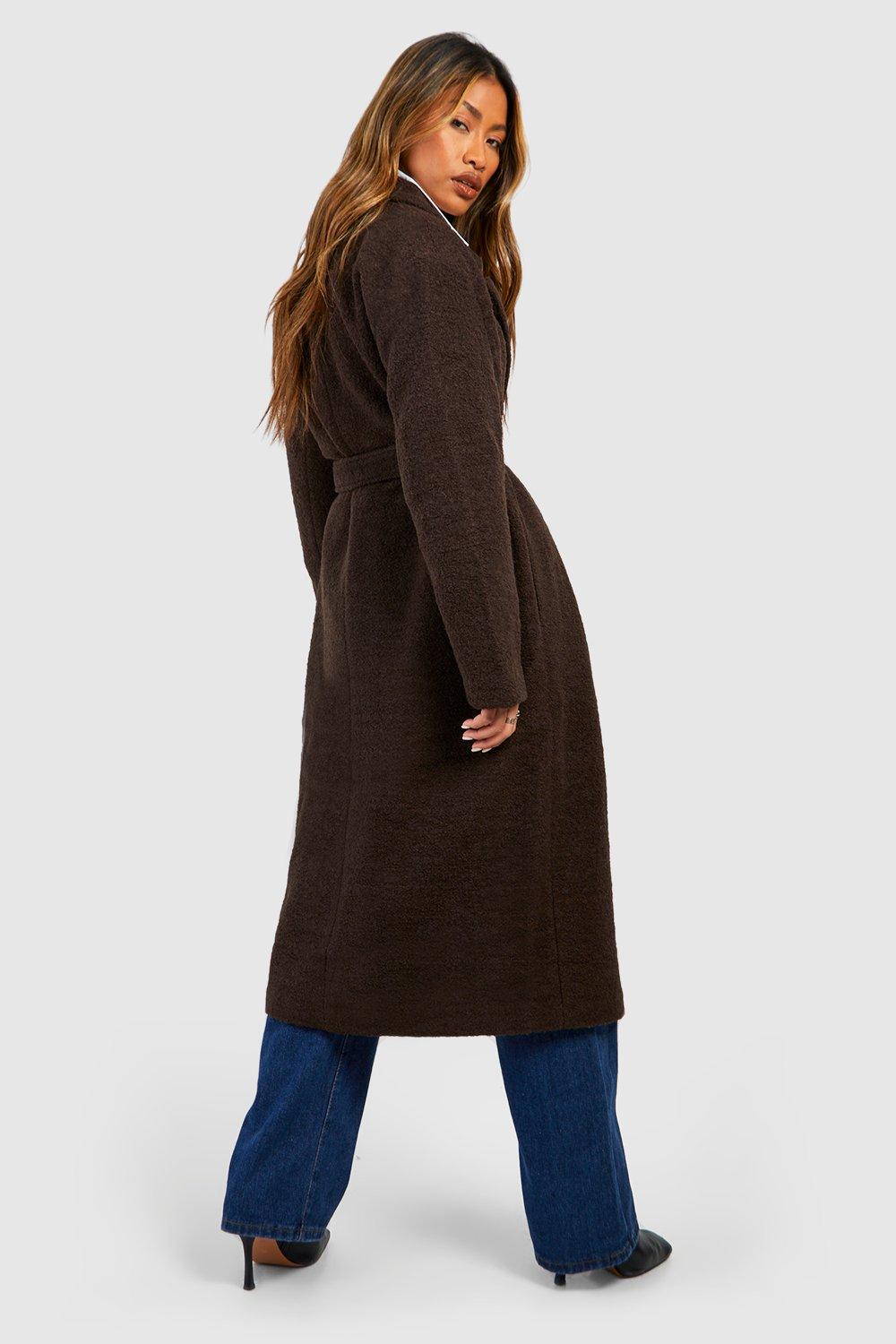 Petite Boucle Belted Wool Coat boohoo UK