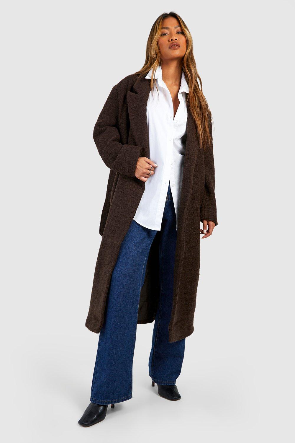 Women's Brown Belted Wool Coat | Mongulai