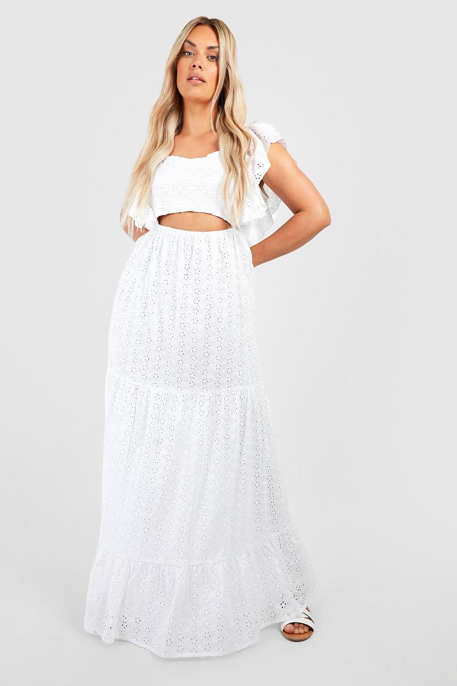 White Plus Broderie Cut Out Maxi Dress  image number 1