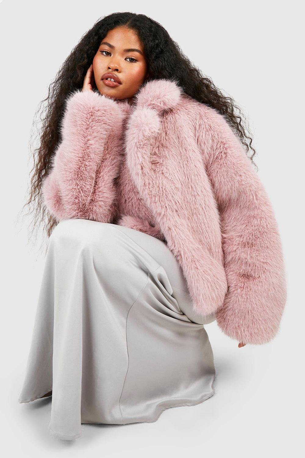 Faux Fur Short Coat - Puce Pink