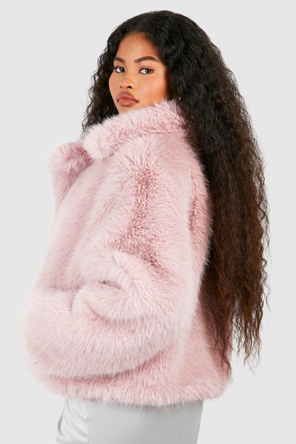 Faux Fur Short Coat - Puce Pink