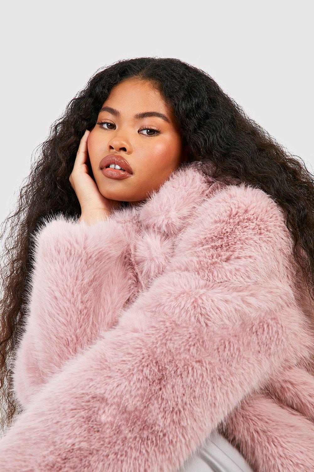 Boohoo pink 2025 faux fur coat