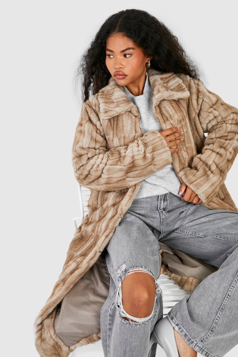 Long beige hotsell faux fur coat