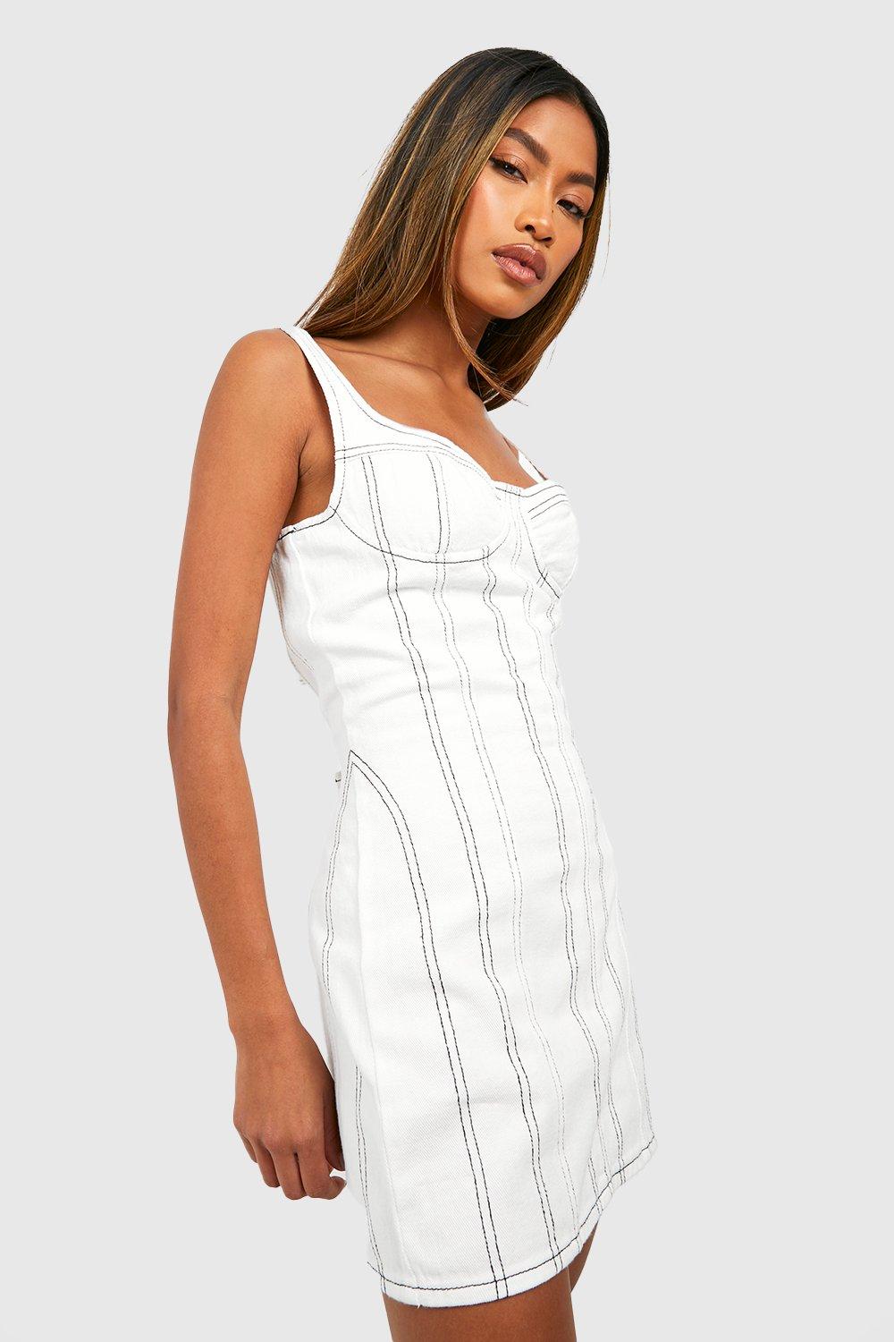 Boohoo white denim dress hotsell