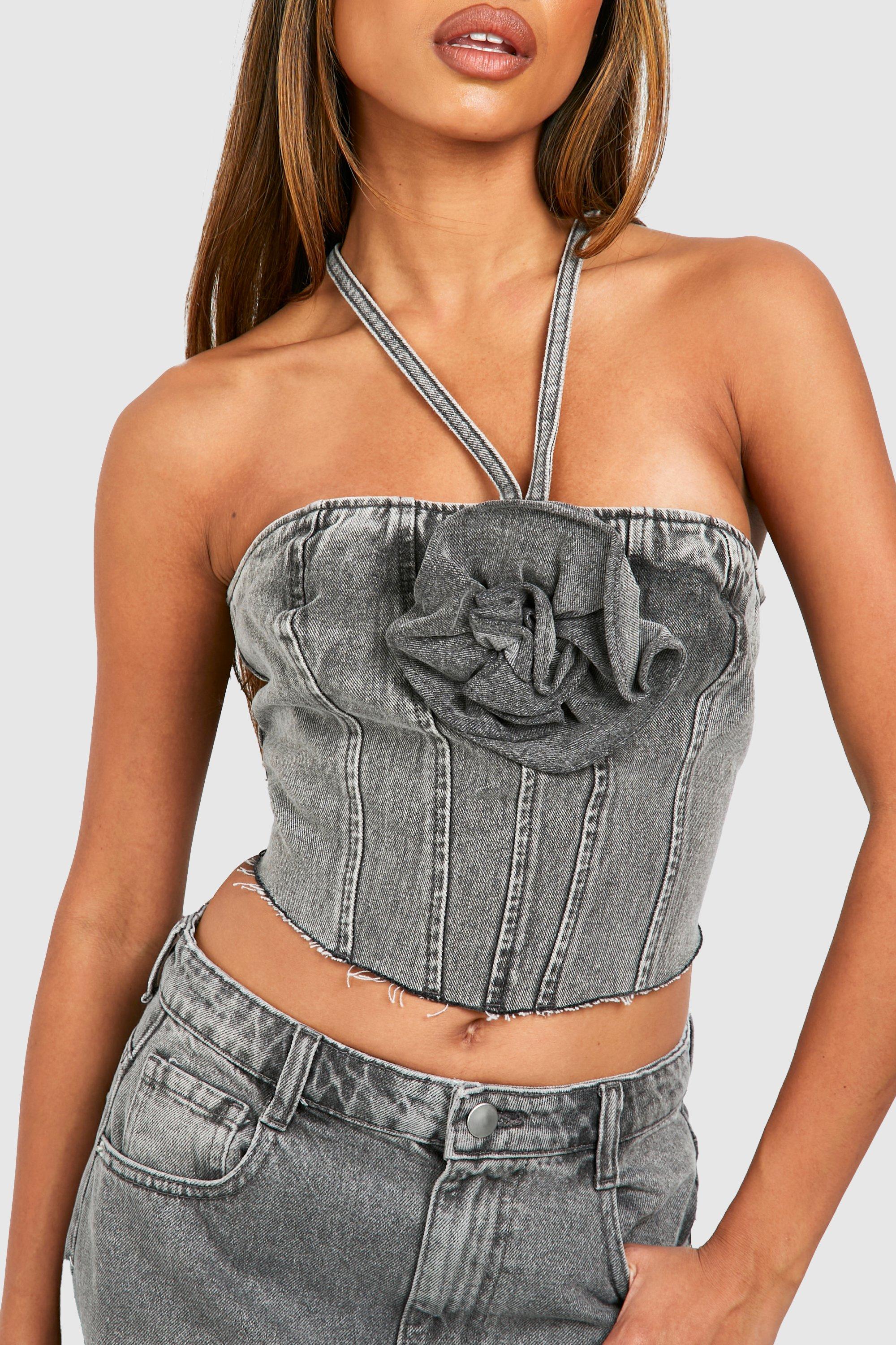 Rose Denim Tube Top