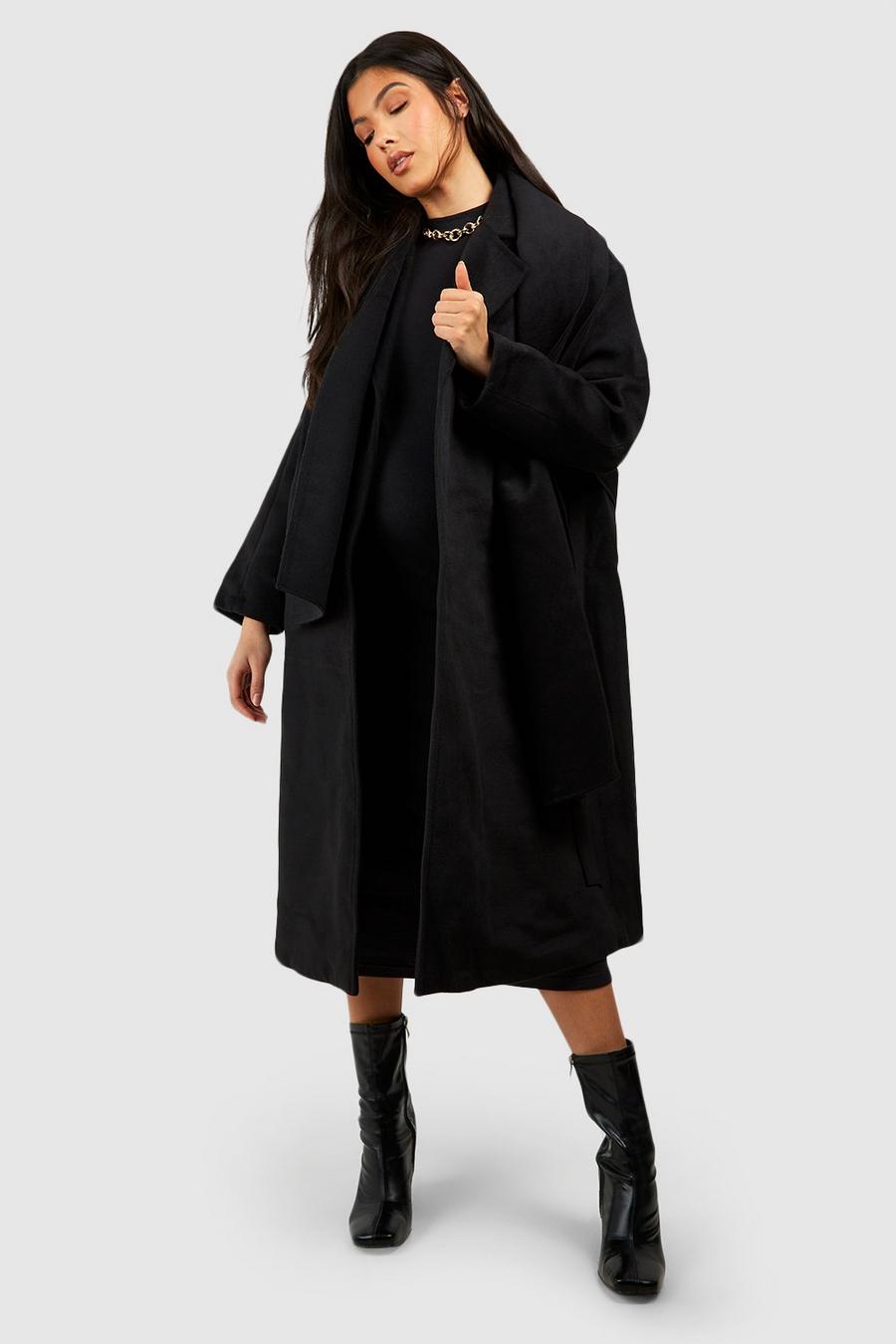 Black Maternity Wool Wrap Coat With Scarf image number 1