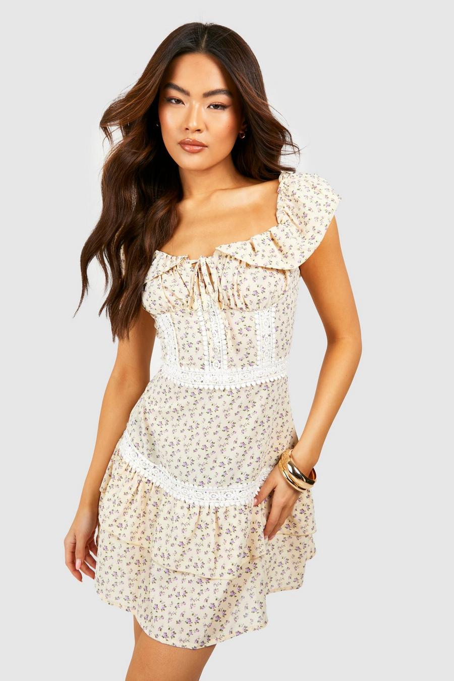 Ditsy Lace Trim Milkmaid Skater Dress | boohoo USA Ditsy Lace Trim Milkmaid Skater Dress | boohoo USA