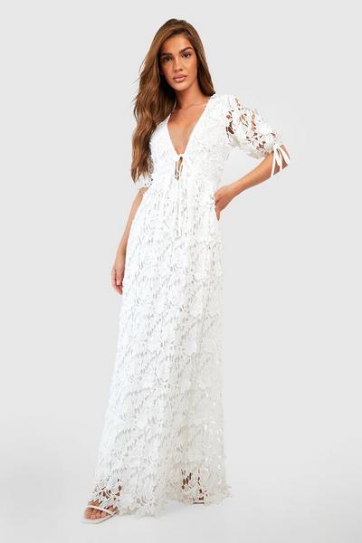 boohoo white Premium Lace Open Back Maxi Dress