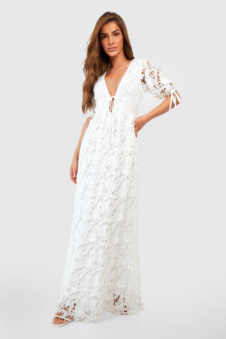 White Premium Lace Open Back Maxi Dress