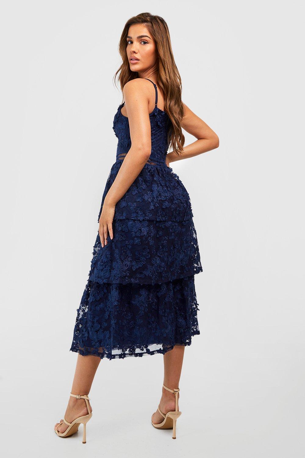 Boohoo navy sale lace dress