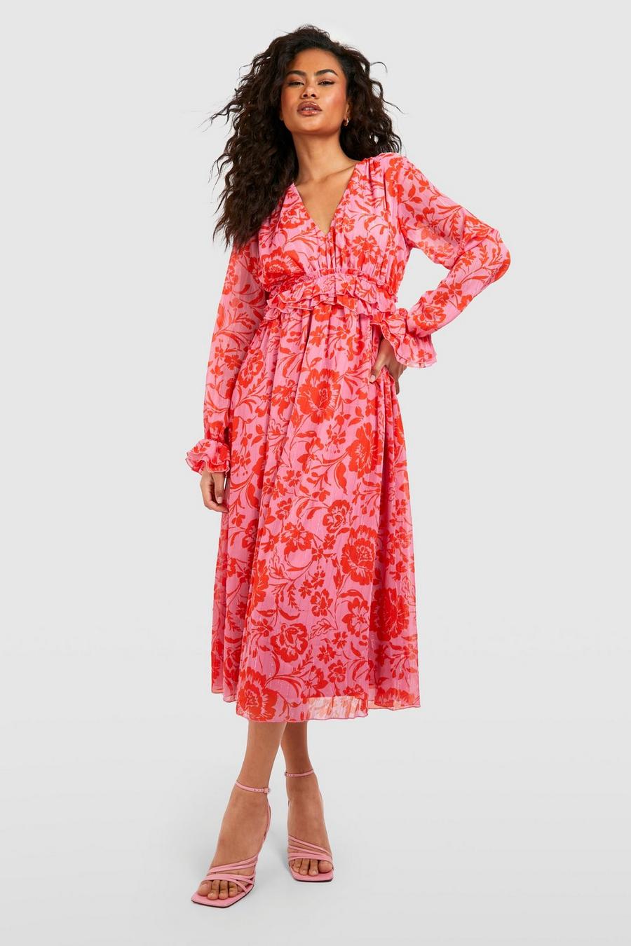 Pink Floral Ruffle Midaxi Dress image number 1