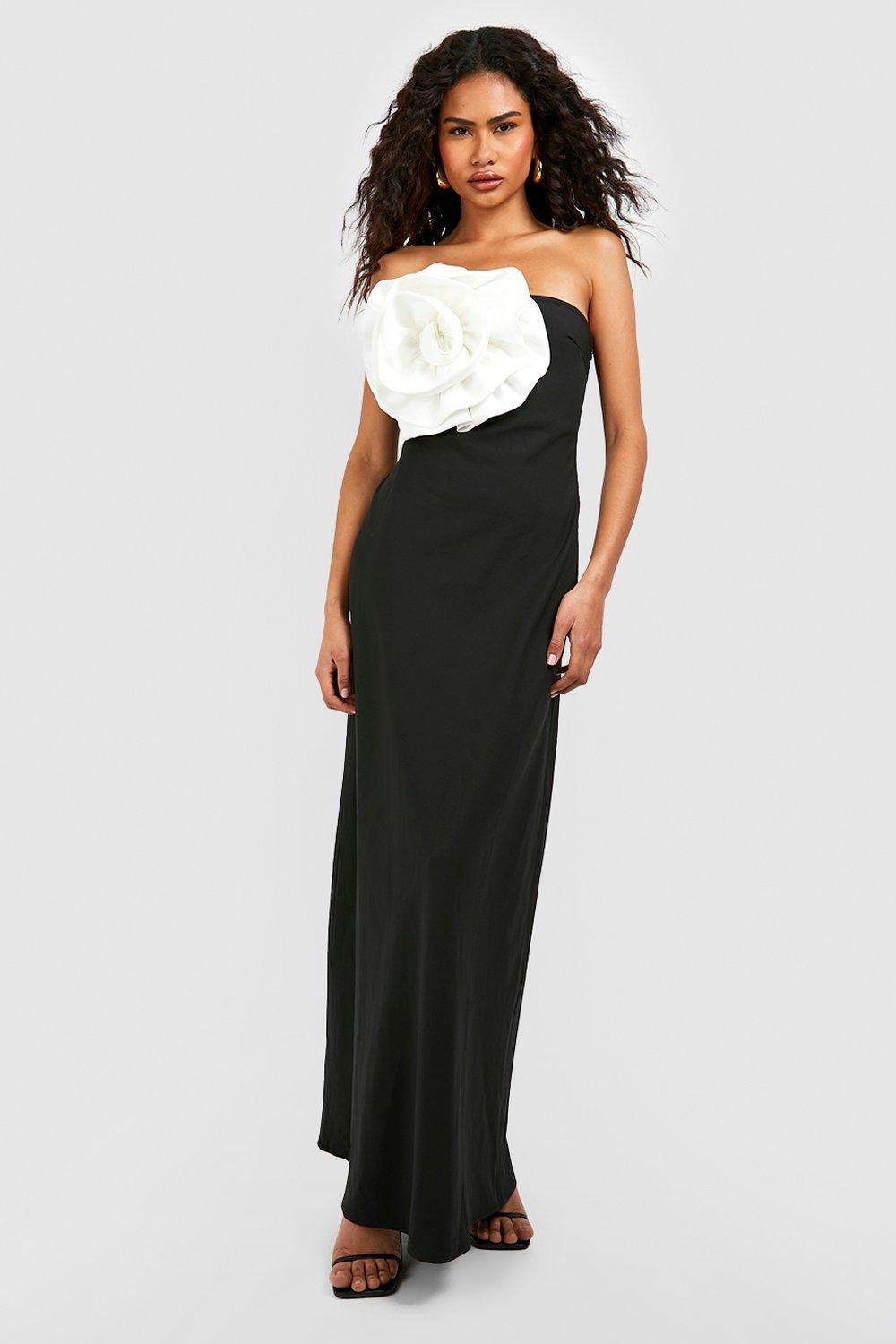 Rose Detail Bandeau Maxi Dress
